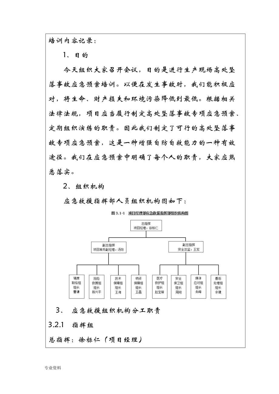 高处坠落应急救援预案培训记录_第2页