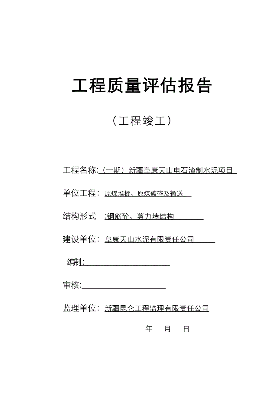 水泥项目质量评估报告XJFK_第1页