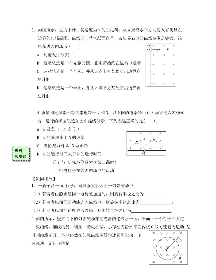 广东省惠州市高中物理第三章磁场第五节研究洛伦兹力第2课时导学案粤教版选修3_1_第5页