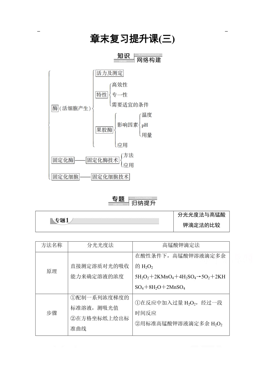 2019-2020学年高中生物新同步沪科版选修1学案：第3章 章末复习提升课（三）_第1页