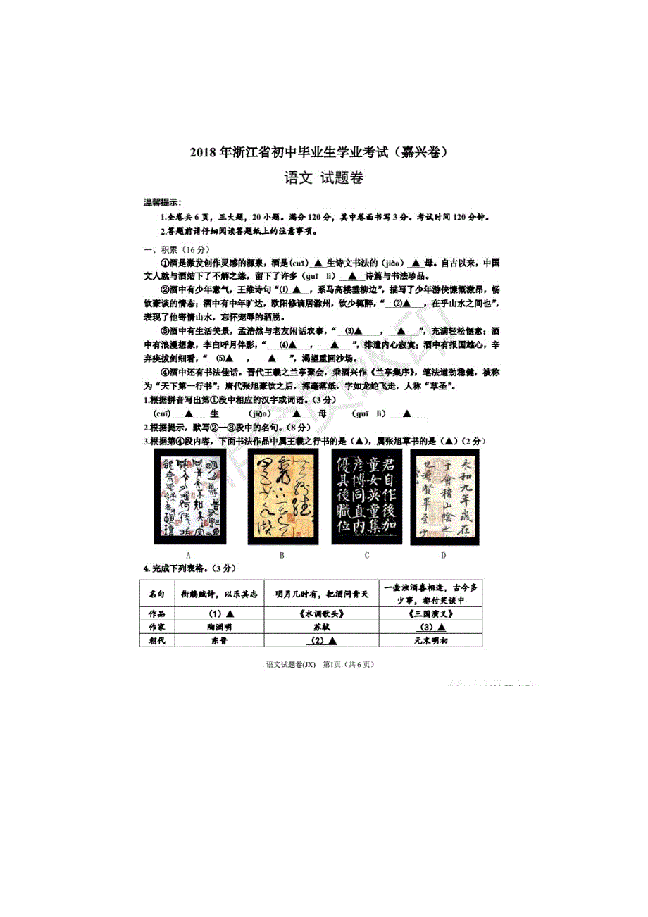 浙江省中考语文试卷_第1页