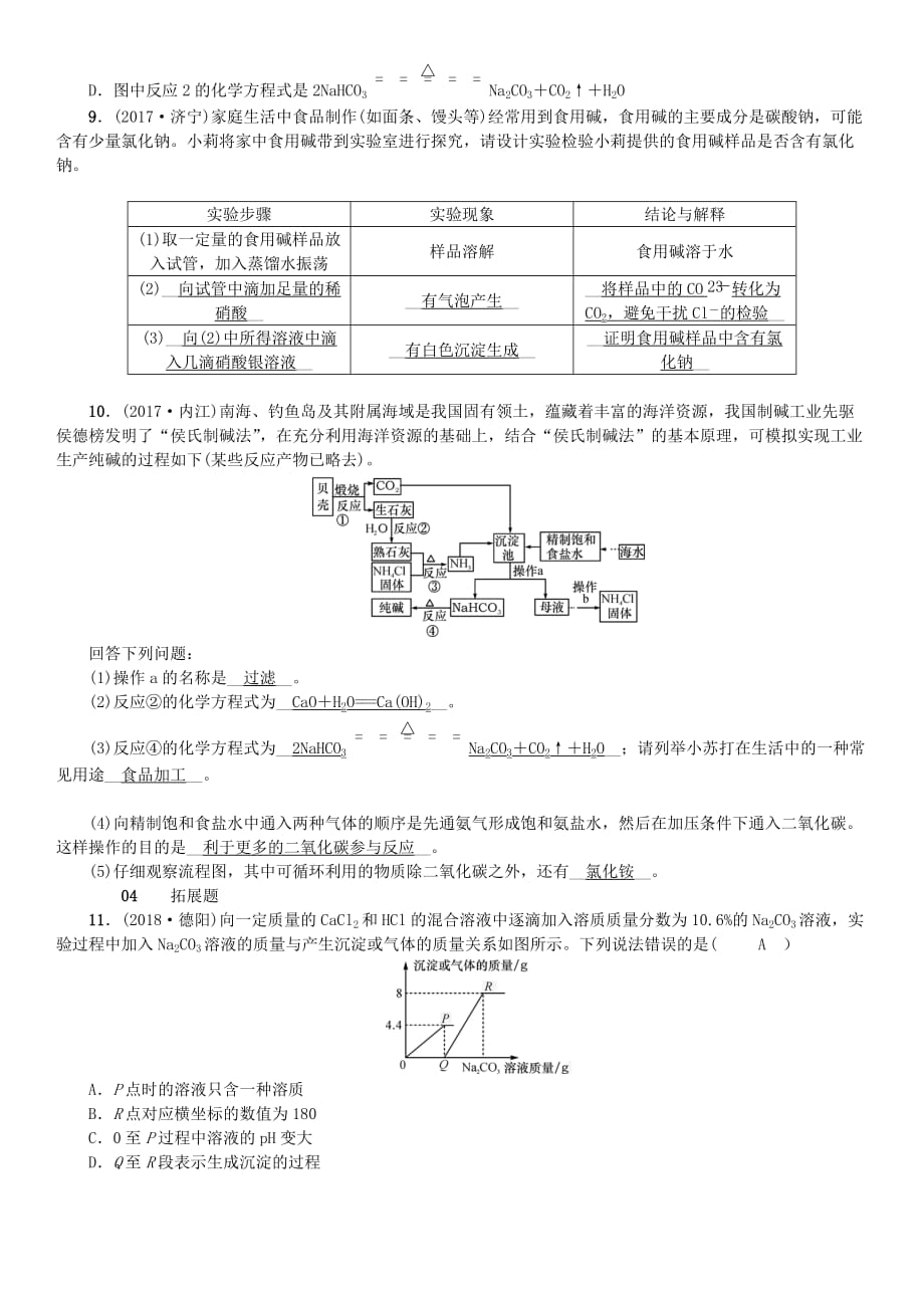 九年级化学下册第八单元海水中的化学第三节海水“制碱”同步测试新版鲁教版_第3页