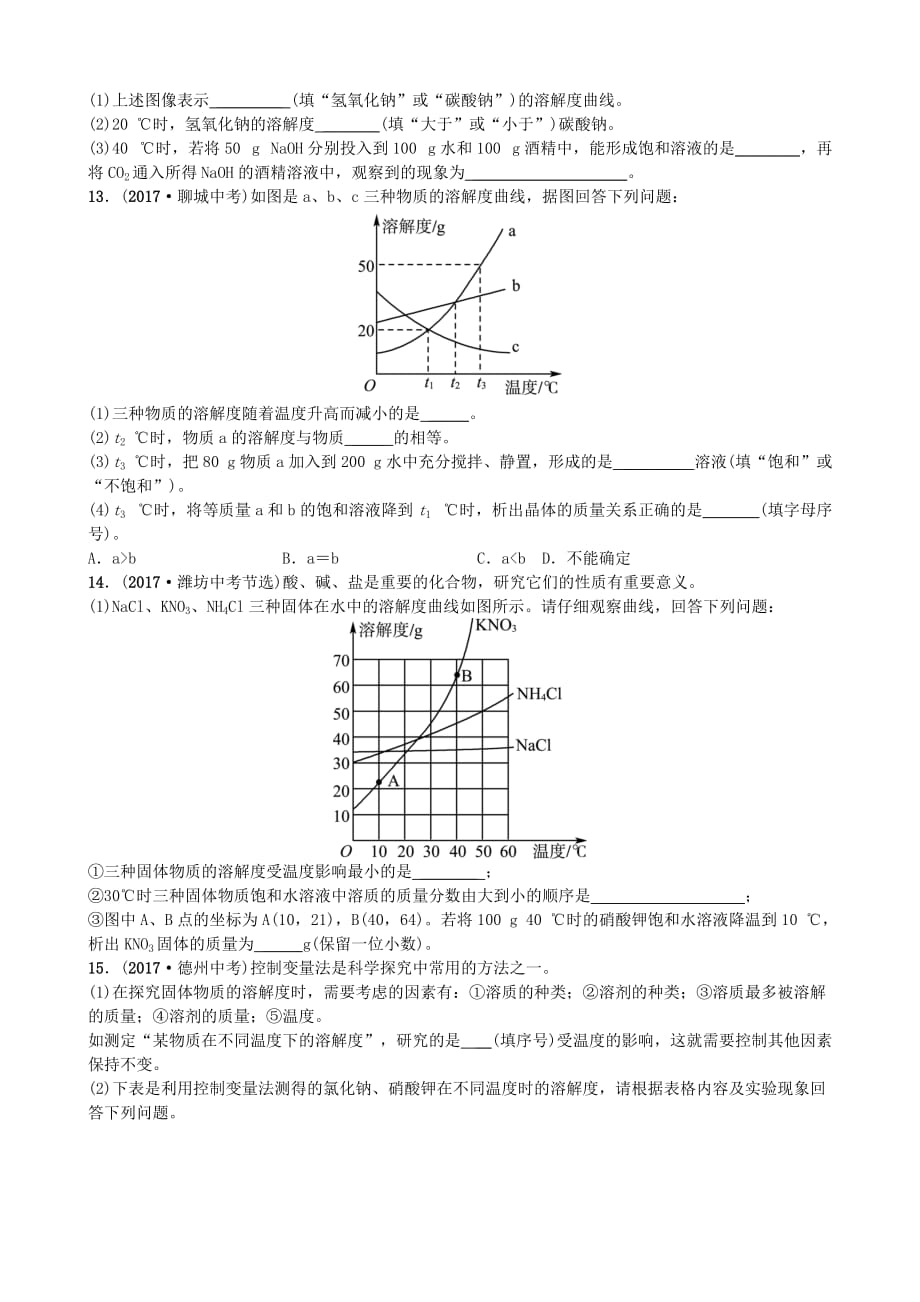 山东诗营市年中考化学复习第九单元溶液随堂演练练习_第4页