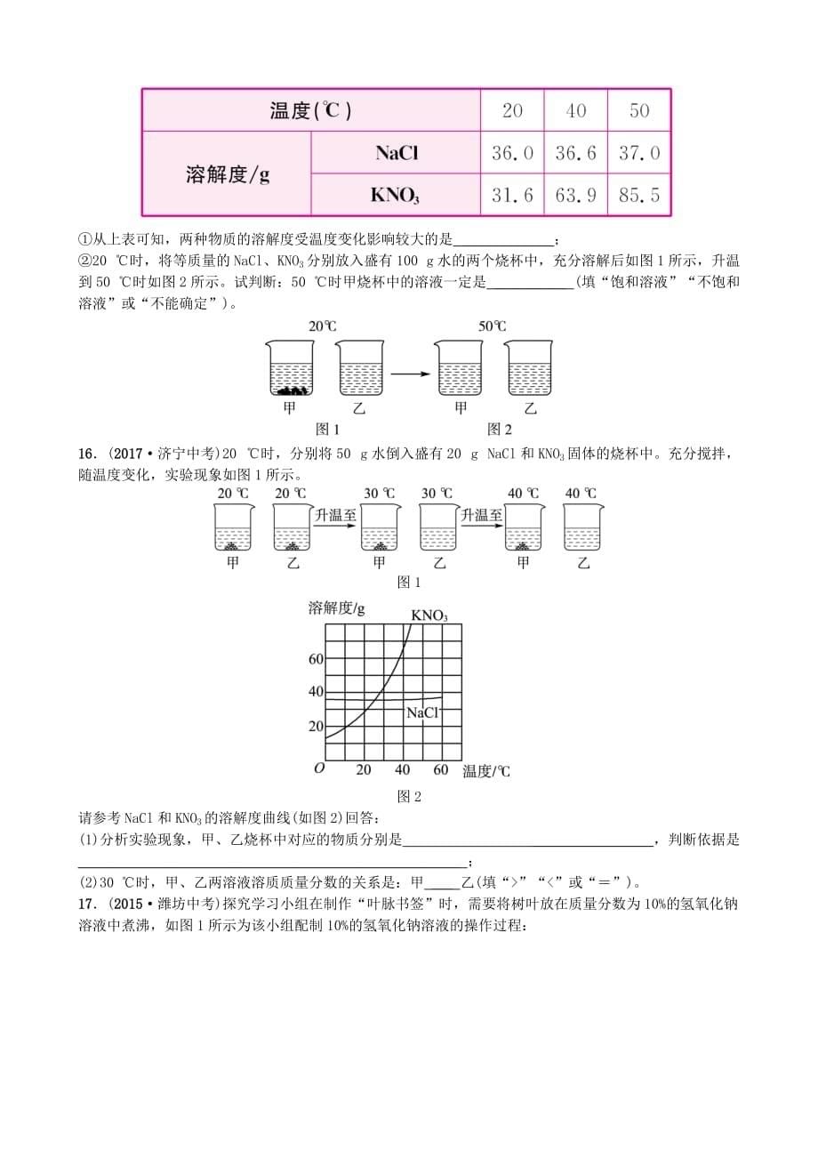 山东诗营市年中考化学复习第九单元溶液随堂演练练习_第5页