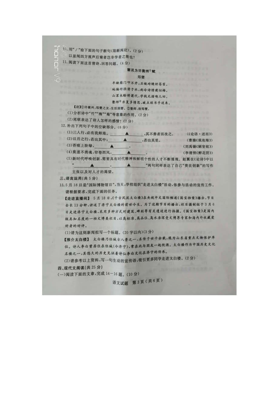 山东省济宁市中考语文试题真题_第3页