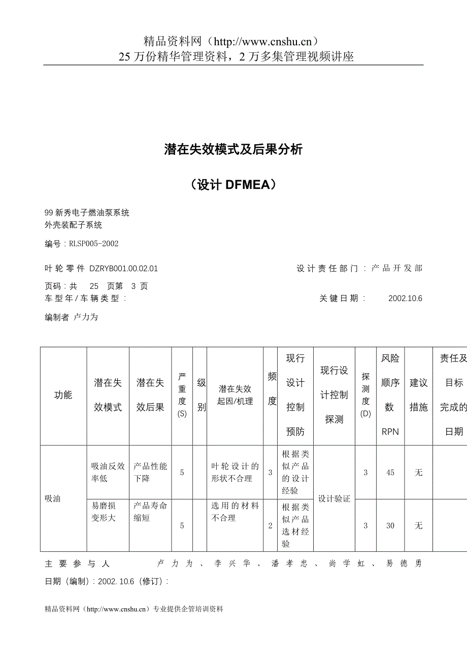 （品管工具FMEA）潜在失效模式及后果分析（设计DFMEA）_第3页