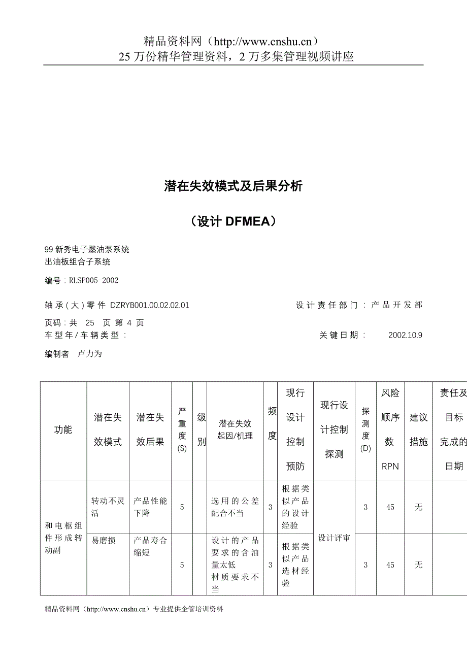 （品管工具FMEA）潜在失效模式及后果分析（设计DFMEA）_第4页