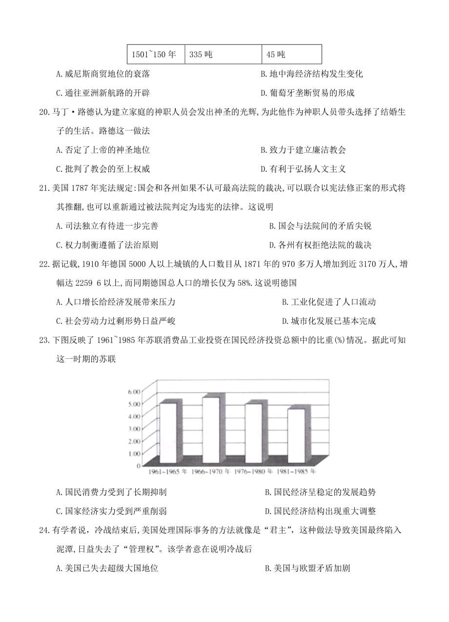 河南省高三一轮复习诊断调研考试（1月）历史试卷（含答案）_第5页