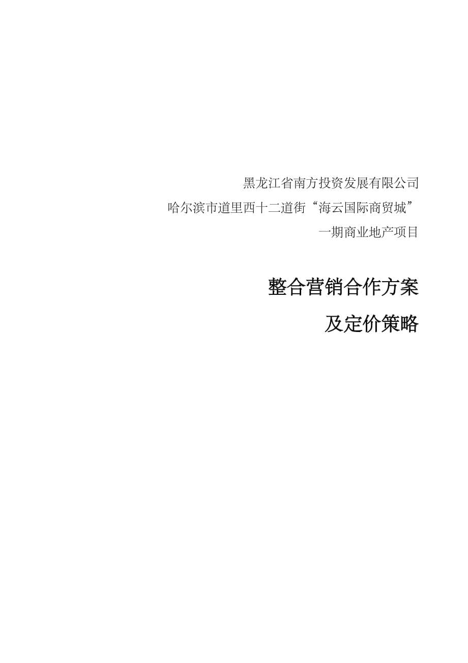 （战略管理）南方投资道街项目合作方案及价格策略_第1页