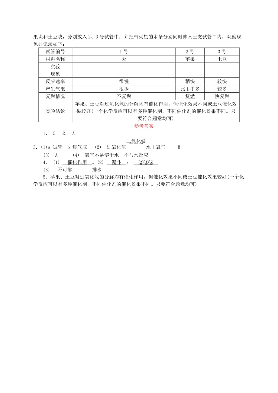 九年级化学上册第二单元我们周围的空气课题3制取氧气随堂练习（新人教版）_第4页