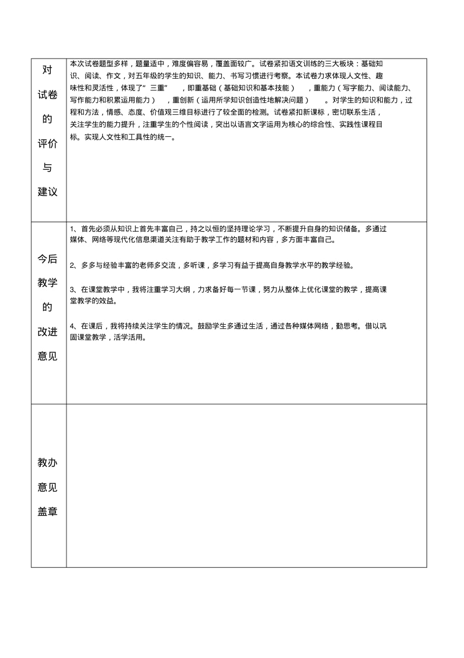 部编版语文五年级期末教学质量分析表.pdf_第2页