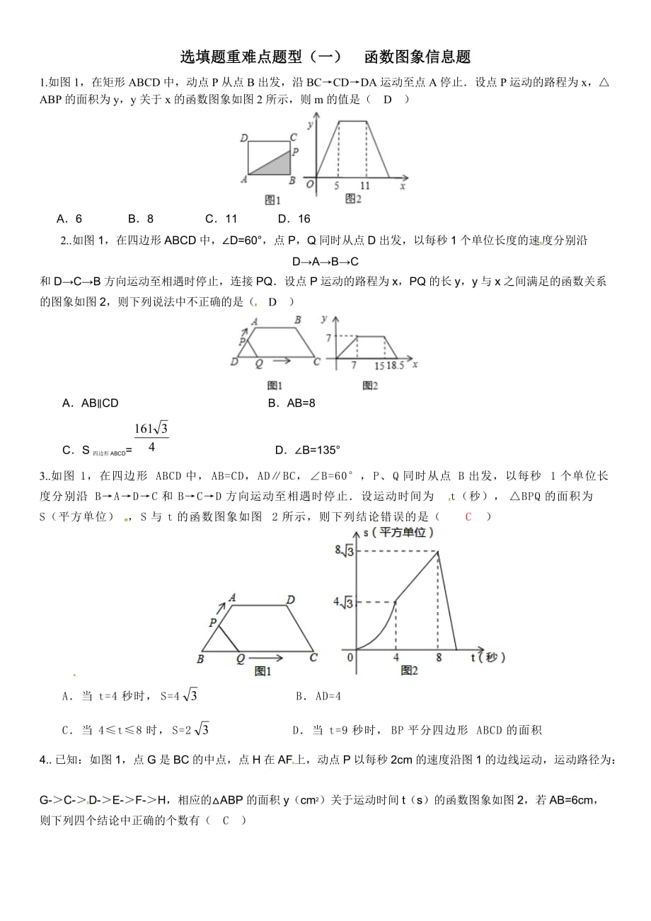 河南省中考数学选填题重难点题型（一）函数图象信息题_第1页