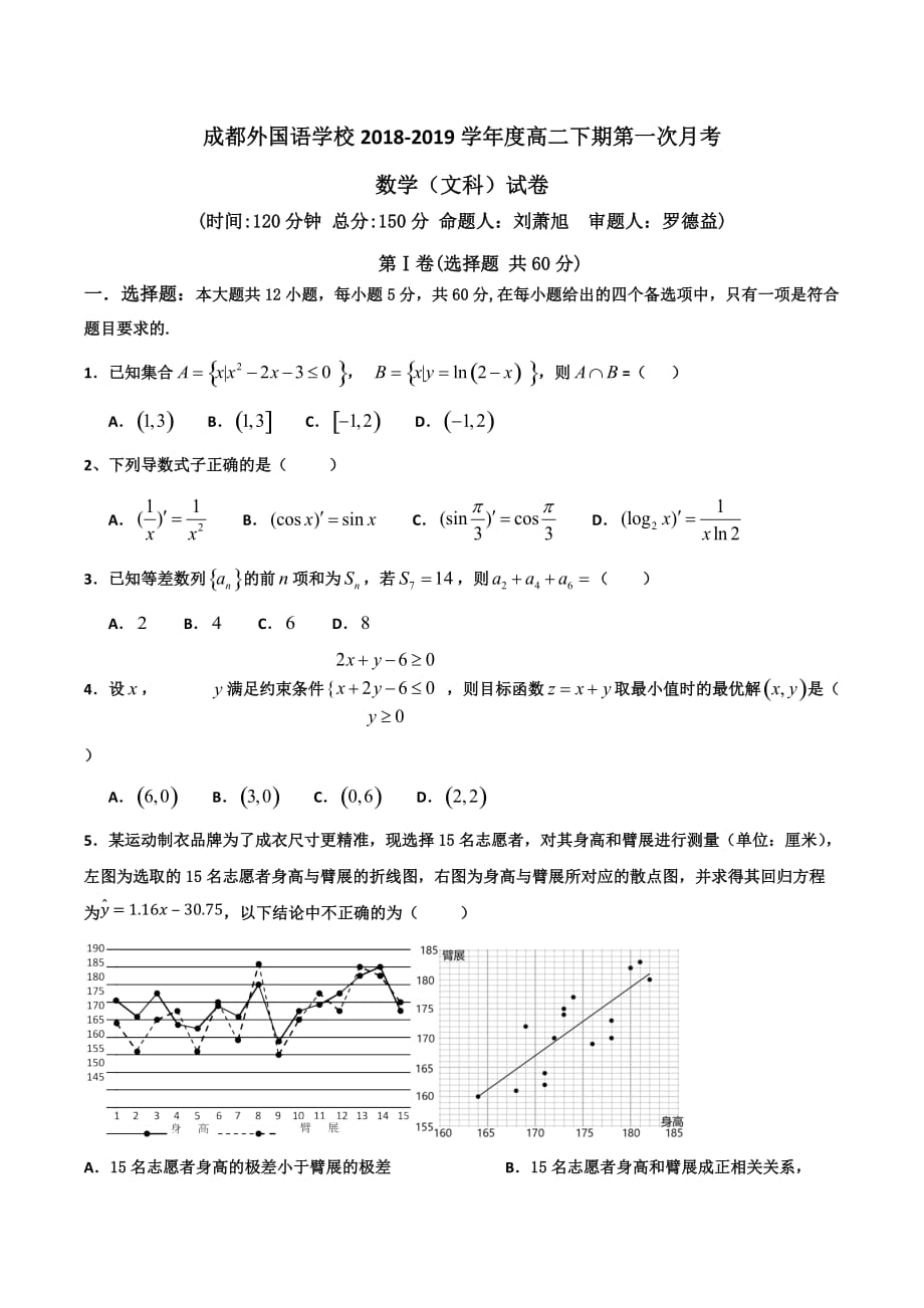 四川省高二下学期3月月考试题数学（文）Word版含答案_第1页