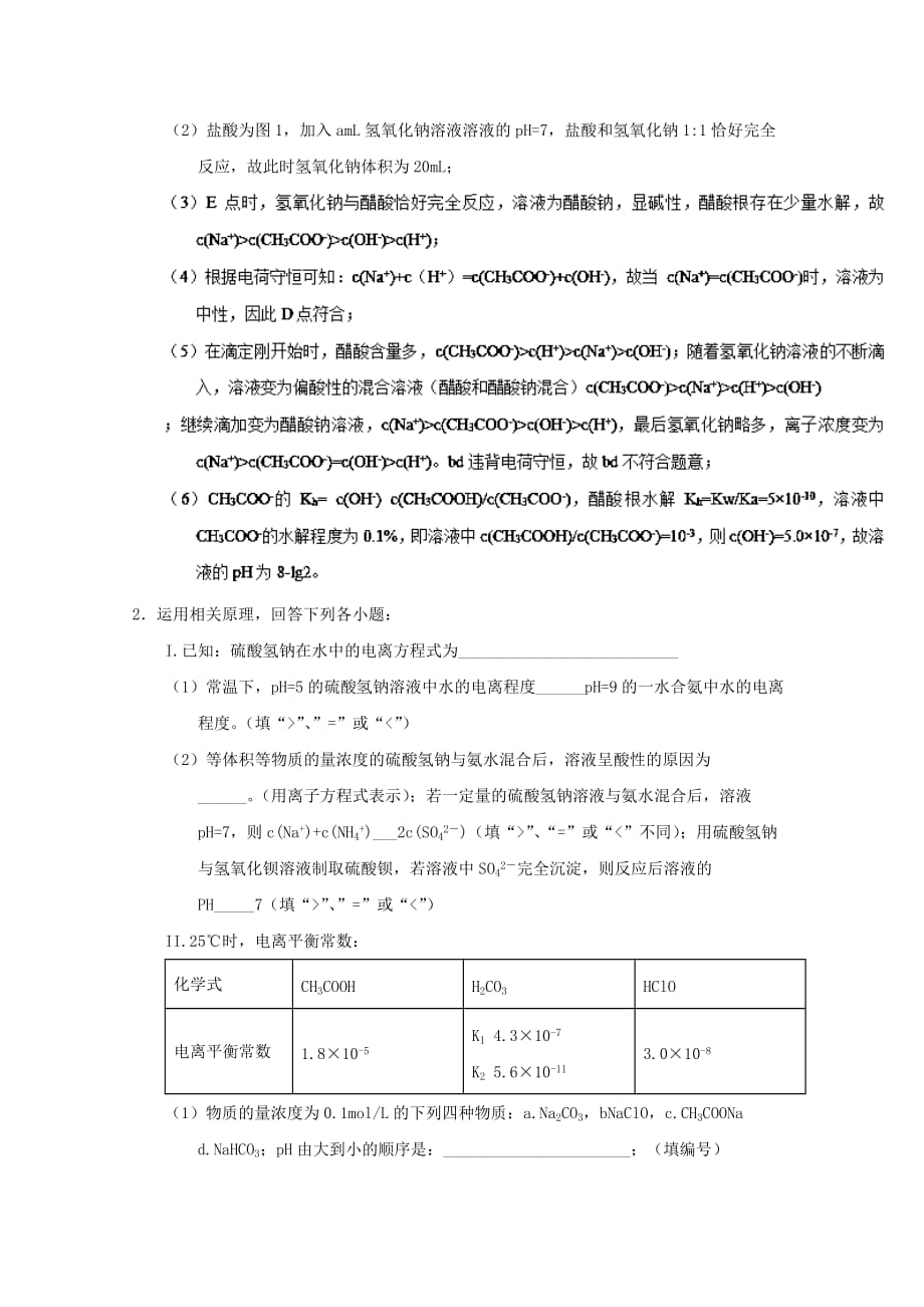 专题37 离子浓大小比较-高考化学备考之百强校大题狂练系列 Word版含解析_第2页