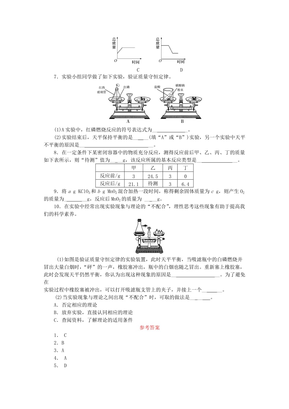 九年级化学上册第五单元化学方程式课题1质量守恒定律第1课时质量守恒定律随堂练习（新人教版）_第2页