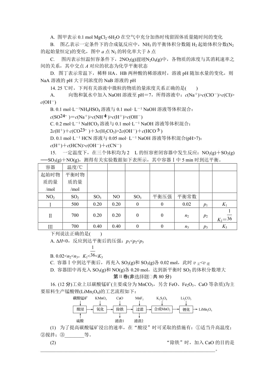 江苏省无锡市高三第一次模拟考试化学Word版含答案_第4页