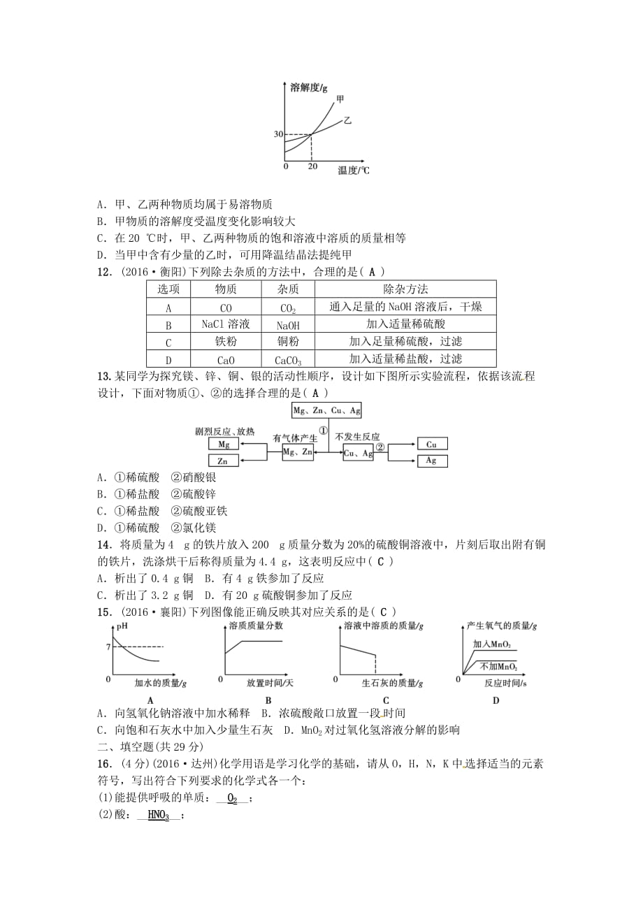 九年级化学下册期中检测题新版新人教版265_第2页