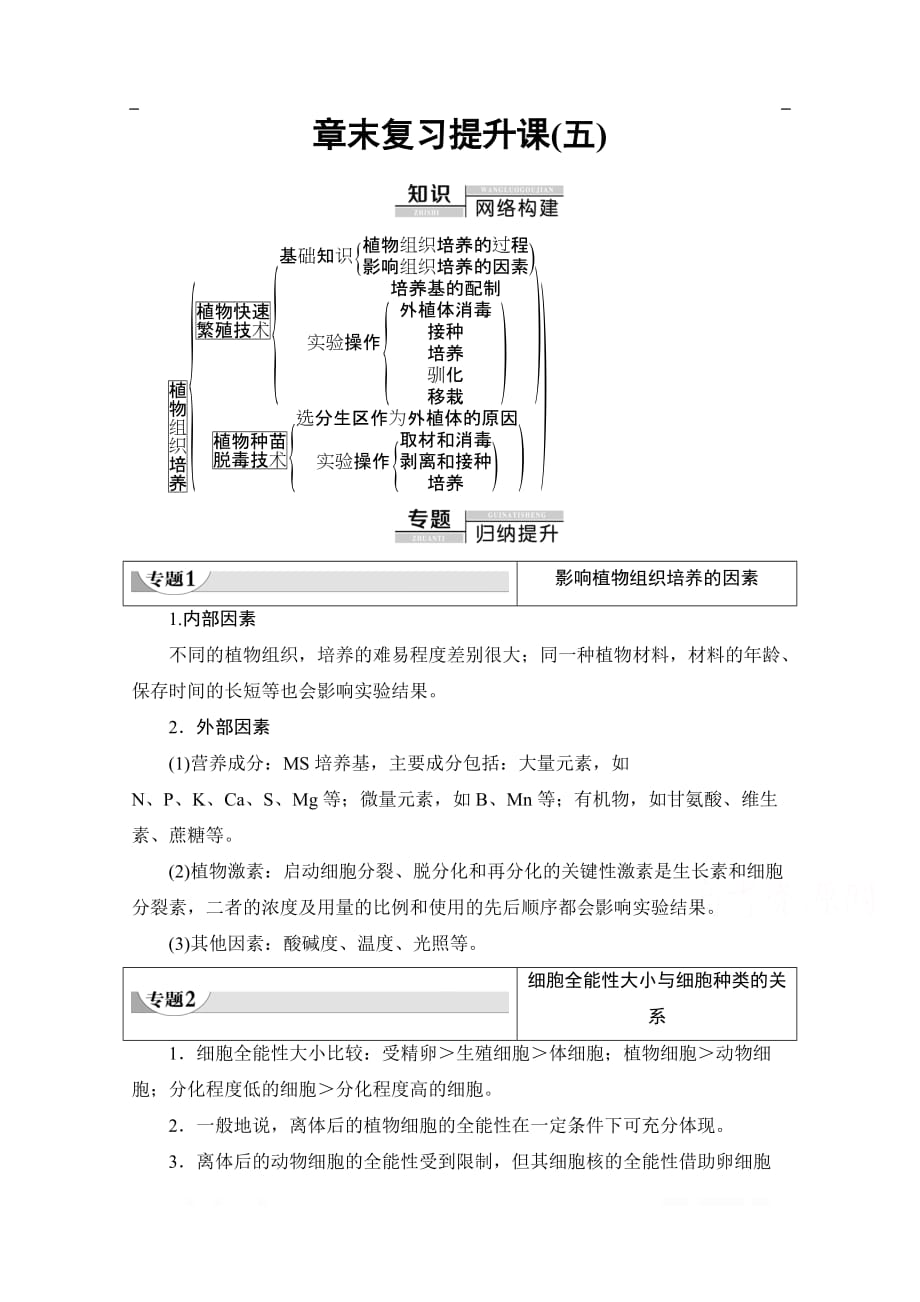 2019-2020学年高中生物新同步沪科版选修1学案：第5章 章末复习提升课（五）_第1页