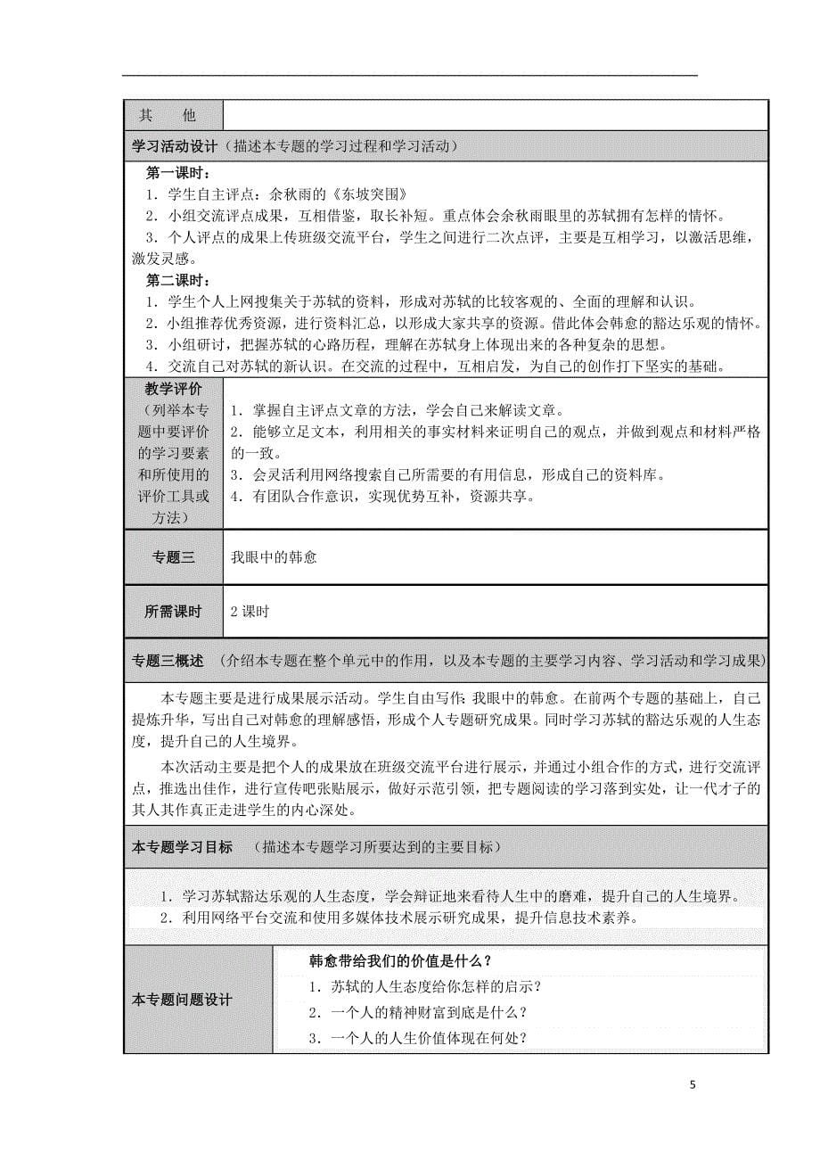 山东滕州高中高二语文 奇崛险怪的韩愈诗主题单元设计.doc_第5页