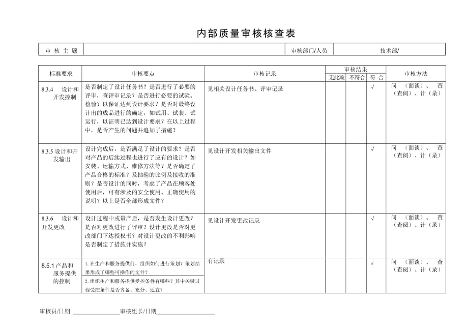 2016版内部审核检查表---技术部_第4页