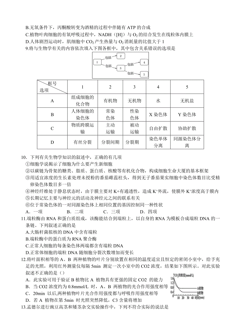 四川省德阳市高三三校联合测试生物试卷（含答案）_第2页