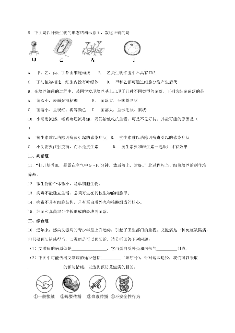 八年级生物上册5.5病毒测试（新版）新人教版_第2页