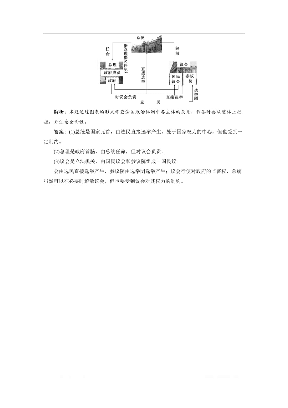 人教版高中政治选修三巩固提升：专题二　第3框　法国的民主共和制与半总统制_第3页