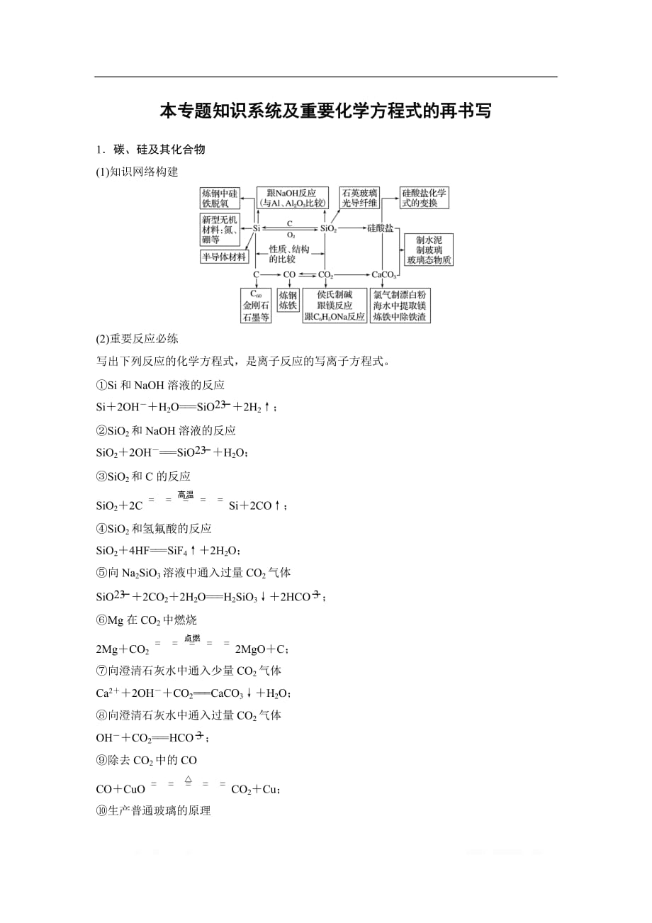 2020版高考化学苏教版大一轮复习讲义：专题4 本专题知识系统及重要化学方程式的再书写_第1页