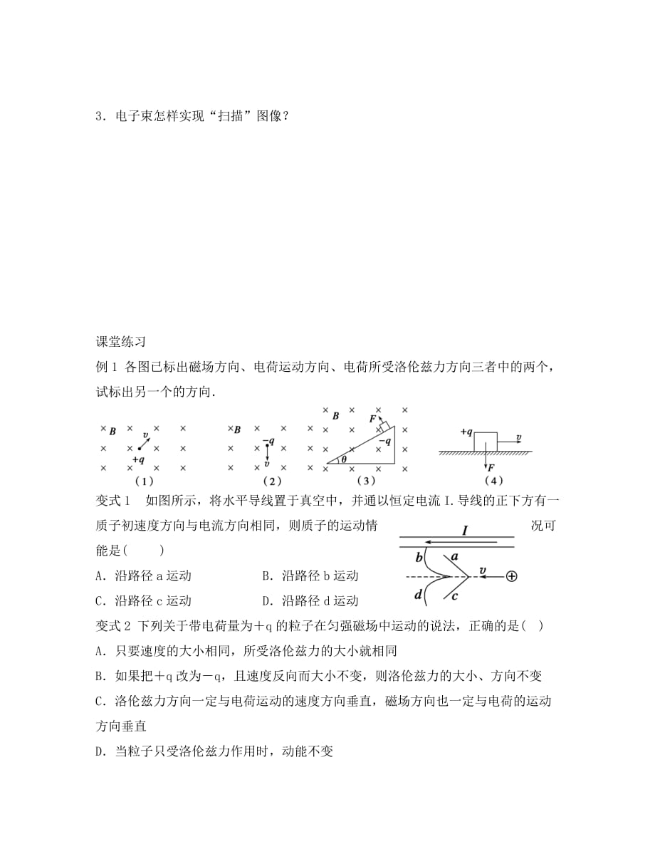 湖北省武汉市第三十九中学高中物理 3.5 运动电荷在磁场中受到的力导学案（无答案）新人教版选修3-1_第3页