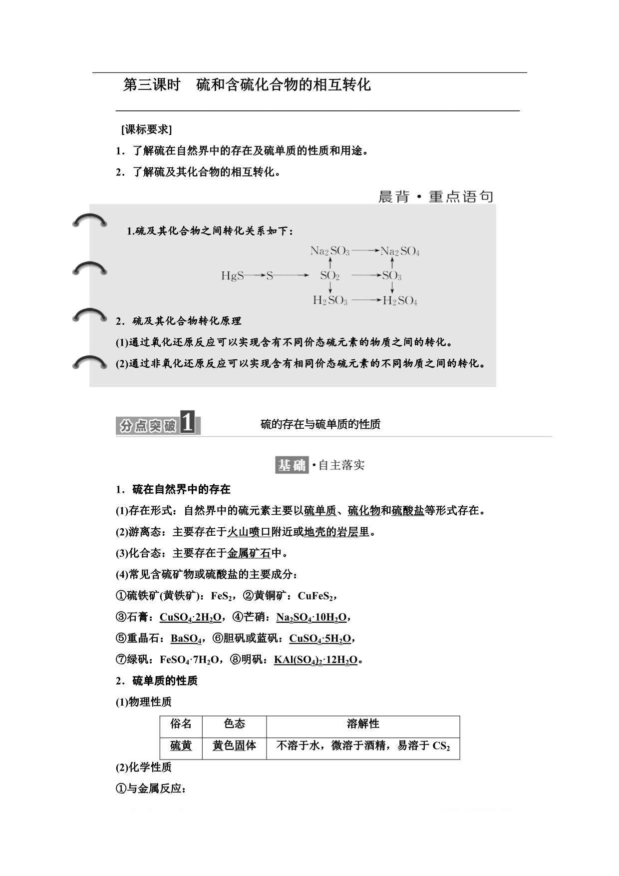 2018-2019学年化学同步苏教版必修1学案：专题4 第一单元 第三课时 硫和含硫化合物的相互转化_第1页