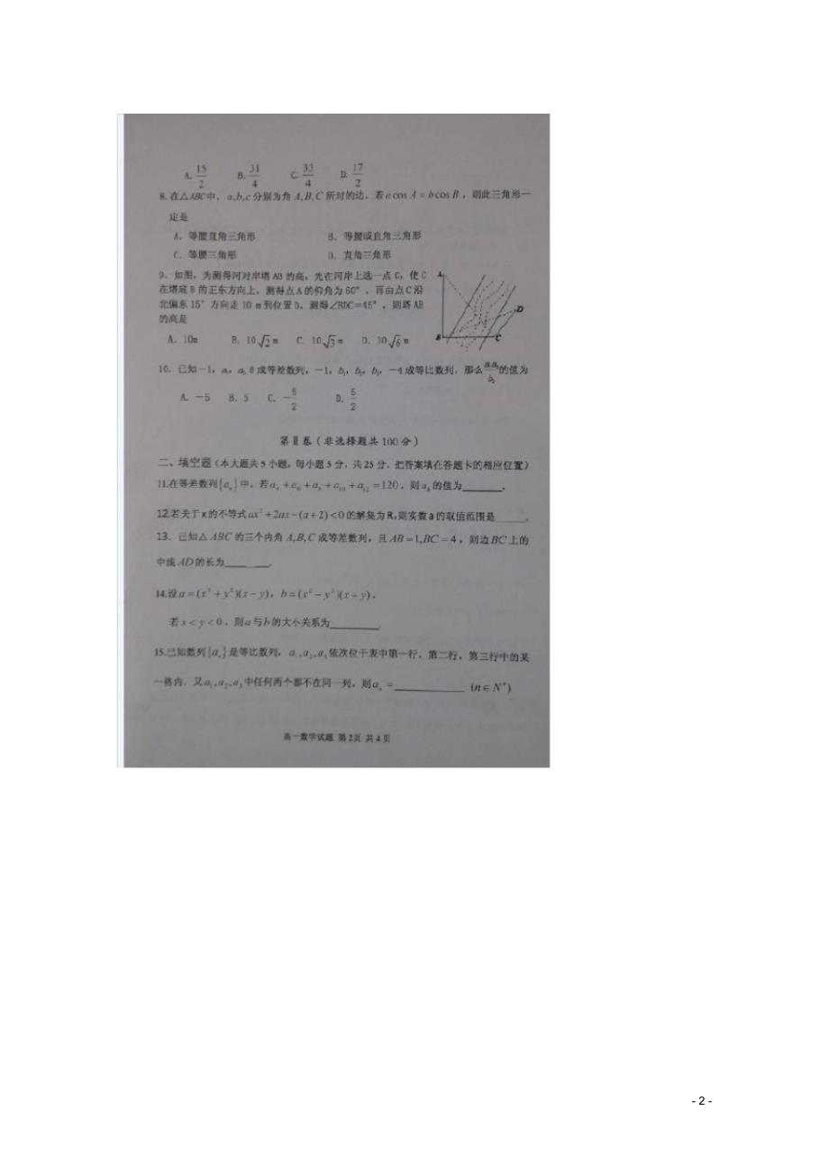 山东省滨州市惠民县高一数学下学期期中试题(扫描版).pdf_第2页