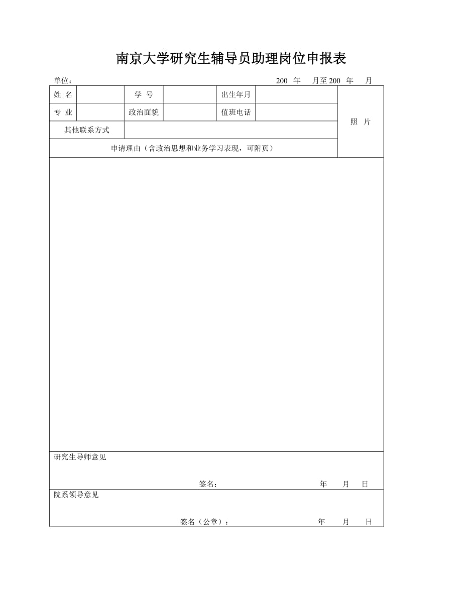 南京大学研究生思想政治工作助理岗位申报表_第1页