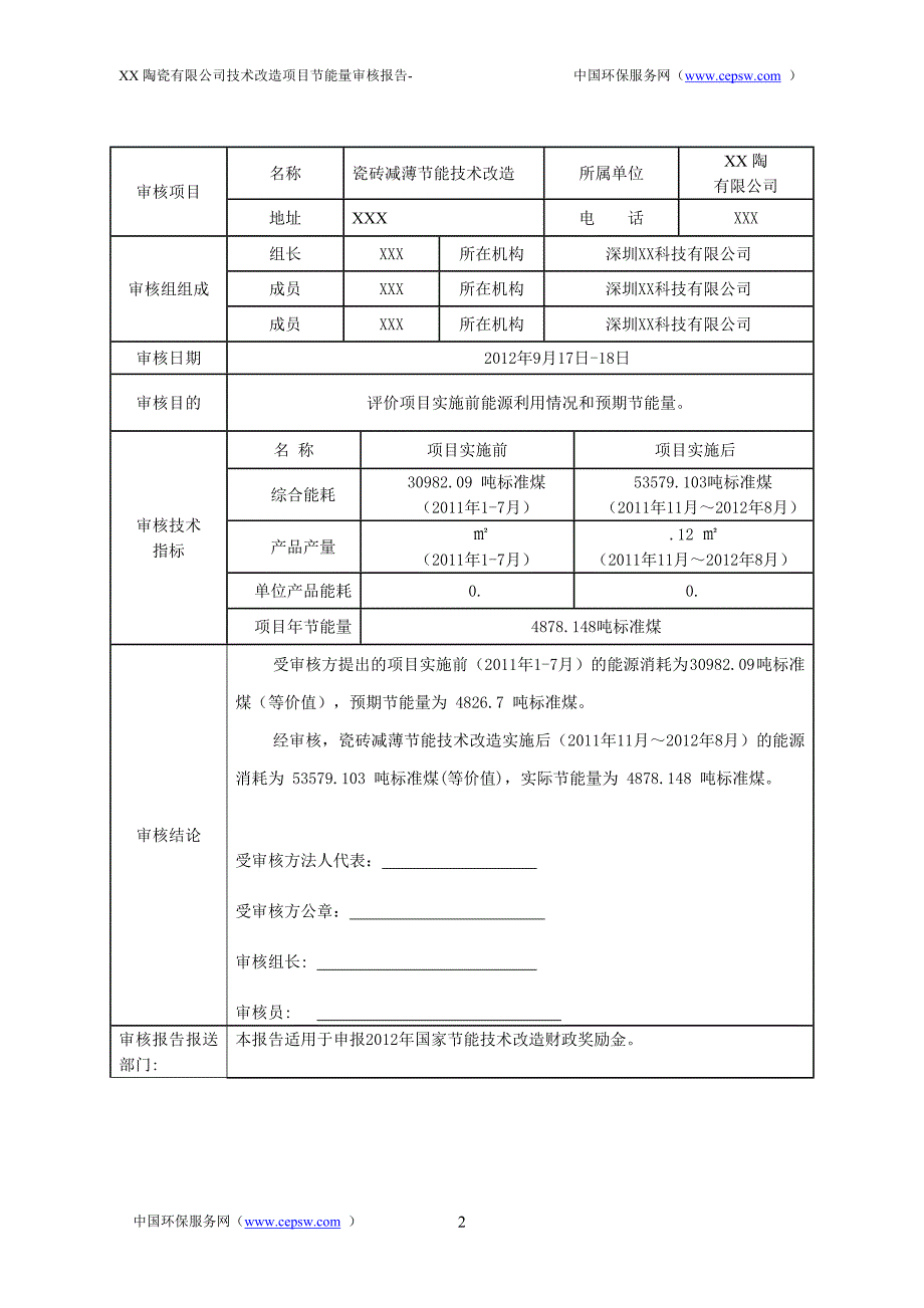 中国环保服务网-XX陶瓷第三方节能量审核报告_第2页