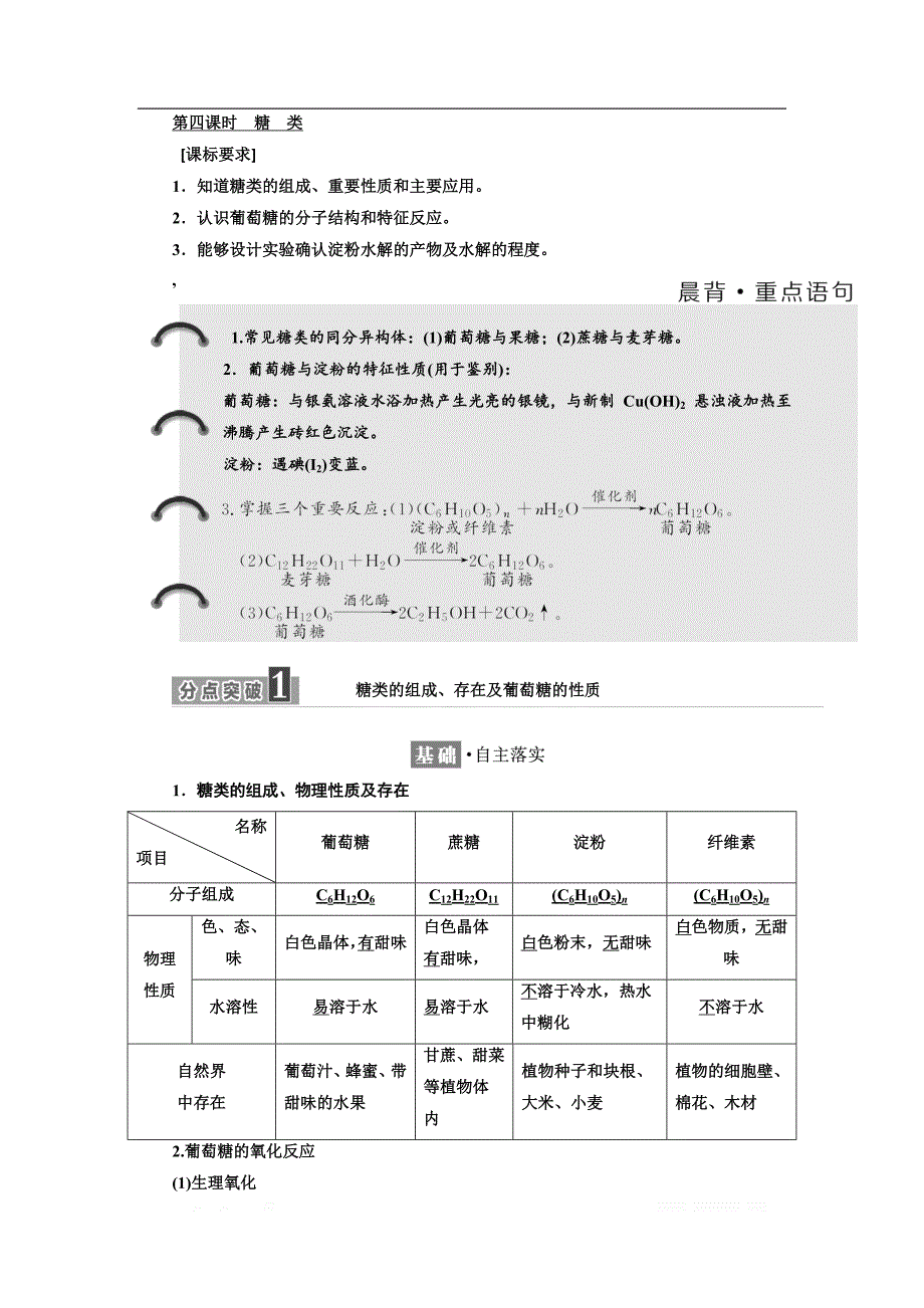 2018-2019学年化学同步苏教版必修2学案：专题3 第二单元 第四课时 糖 类_第1页