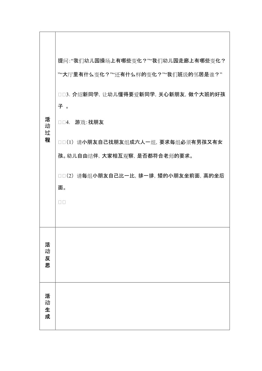 幼儿园教案备课记录表我爱我的新班级 2_第3页