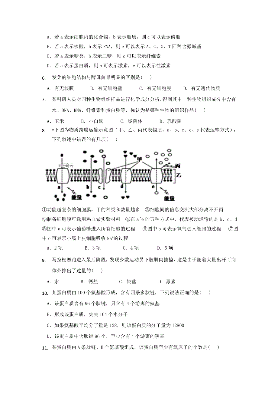 吉林省长春市实验中学2019_2020学年高一生物上学期末考试题_第2页