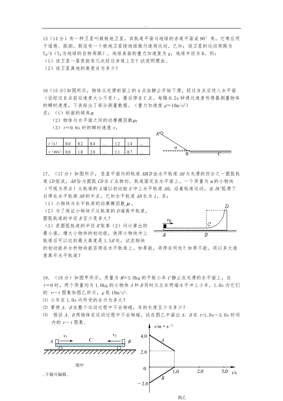 高中三年级物理力学综合测试题（卷）好好_带答案_第4页