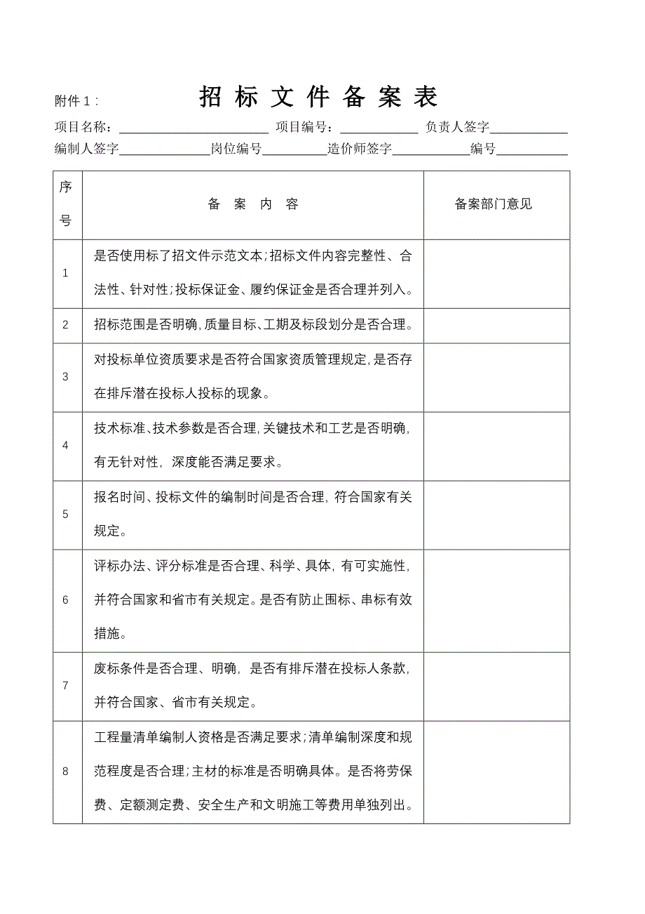 （招标投标）招标文件备案表_第1页