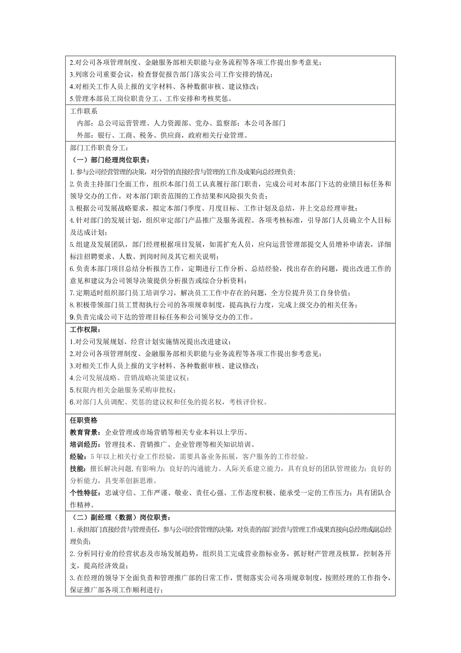 （售后服务）金融客户服务外包部岗位职责说明书_第2页