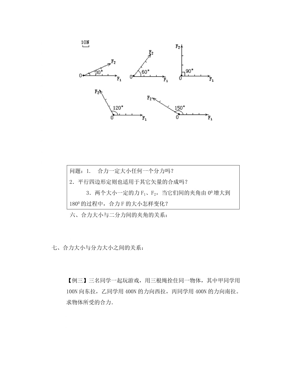 江苏省徐州市睢宁魏集中学高中物理 3.4《力的合成》学案1（无答案）新人教版必修1_第4页