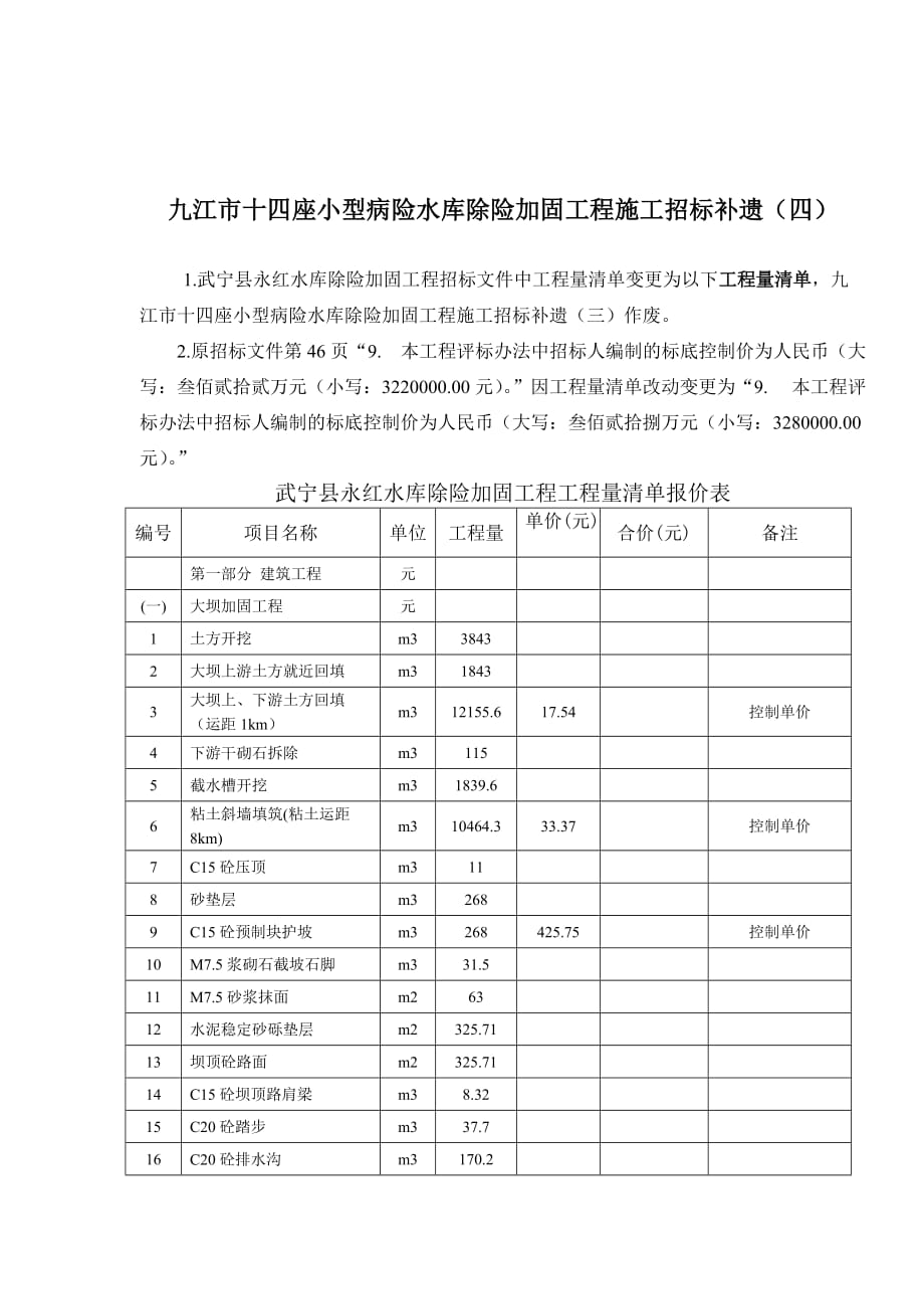 （招标投标）九江市十四座小型病险水库除险加固工程施工招标补遗(四)_第1页