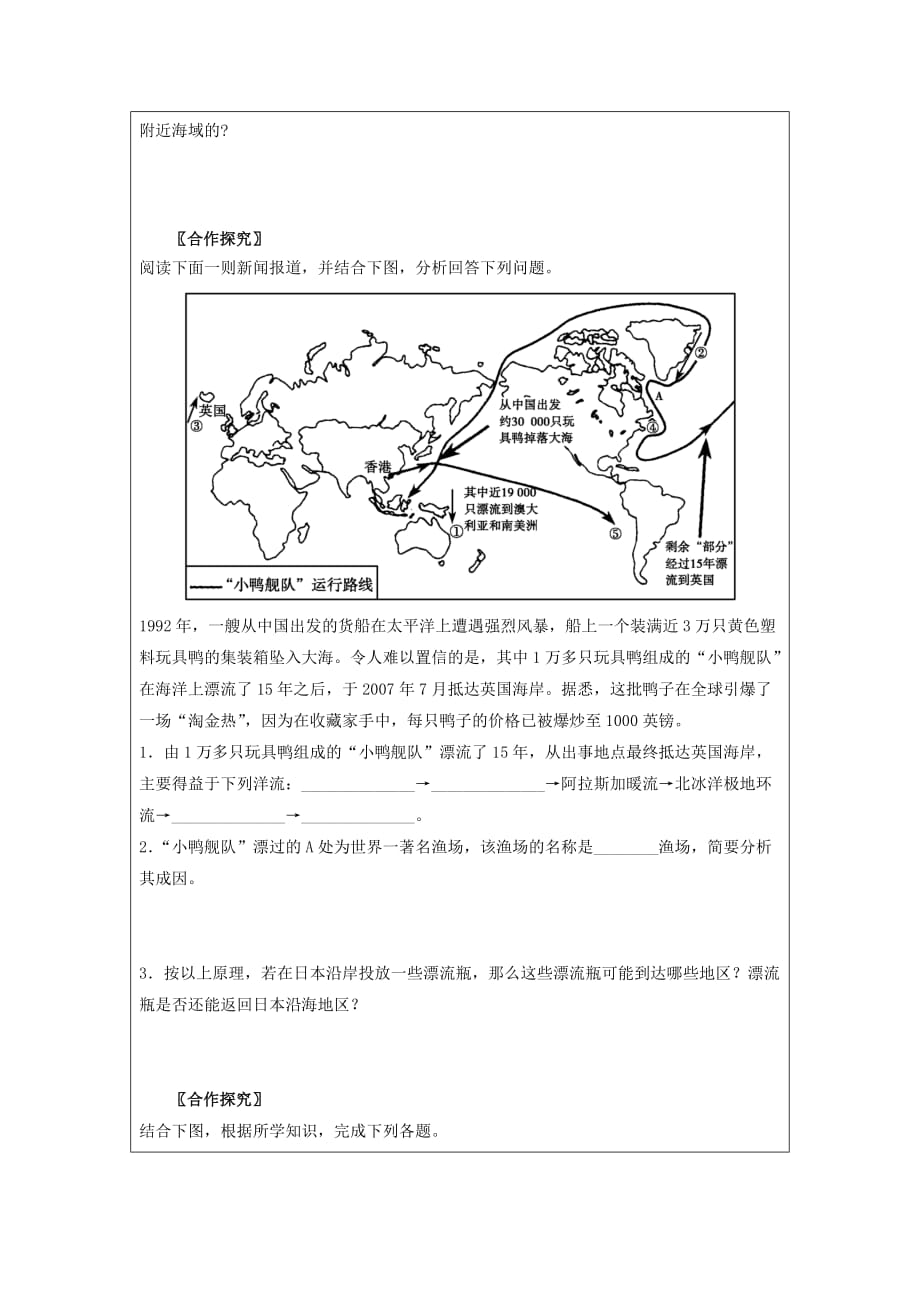 黑龙江省高中地理必修一领学案：1.2.4 水循环和洋流 第2课时 洋流_第3页