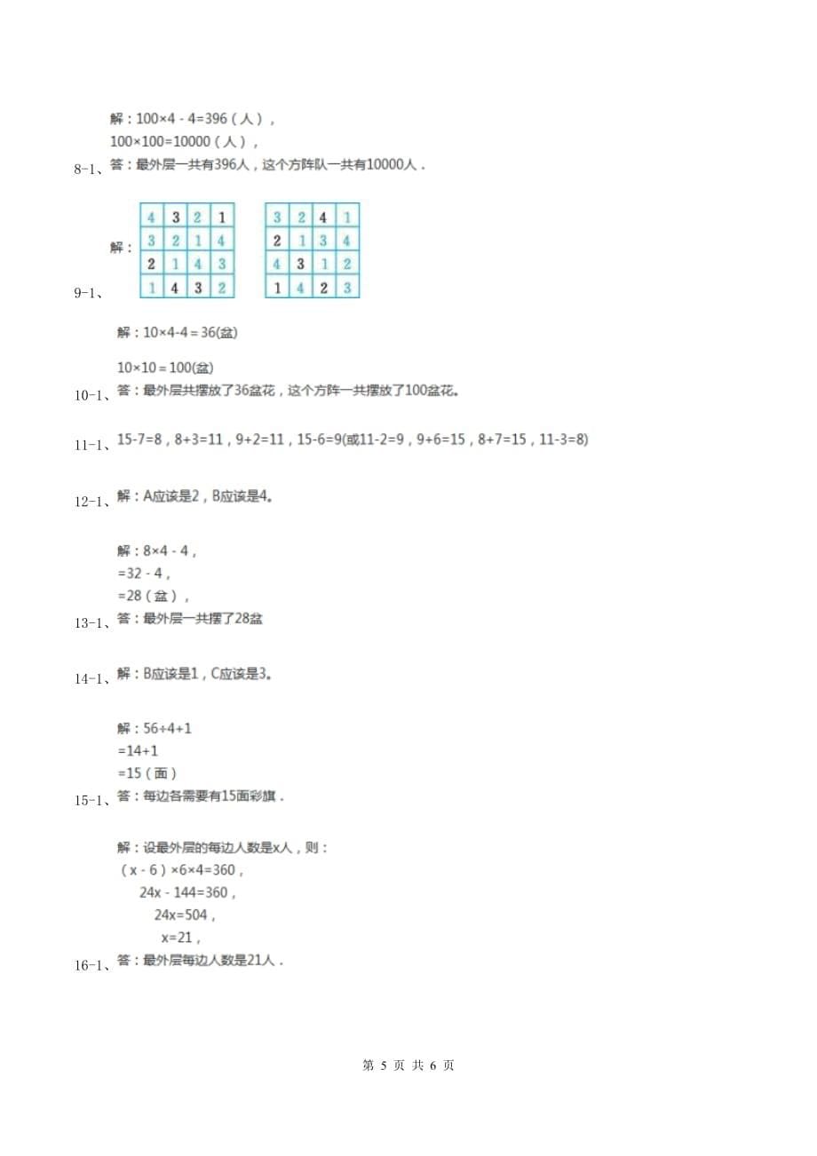 新人教版小升初典型问题分类：方阵问题（II ）卷.doc_第5页