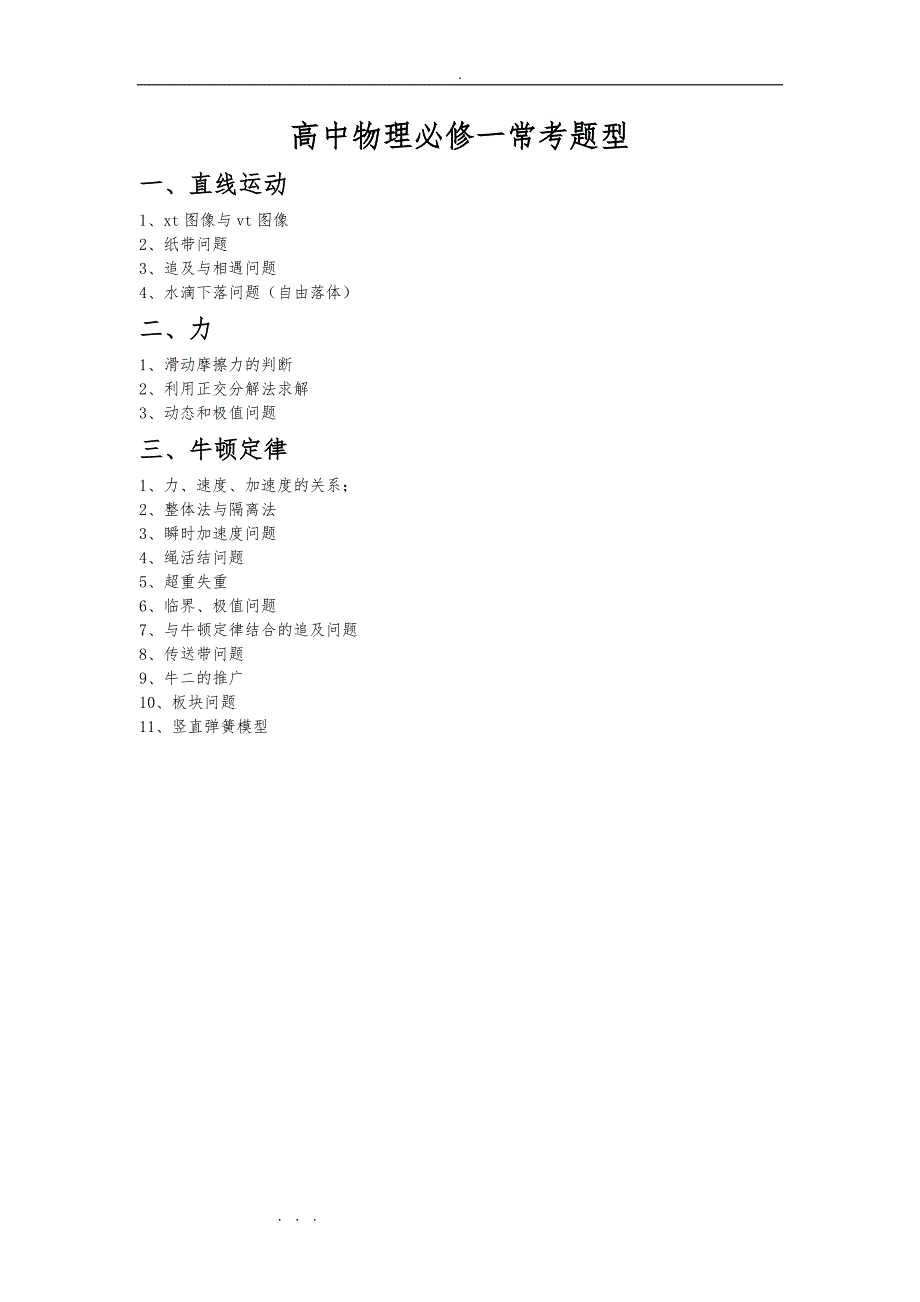 高中物理必修一常考题型+例题和答案_第1页