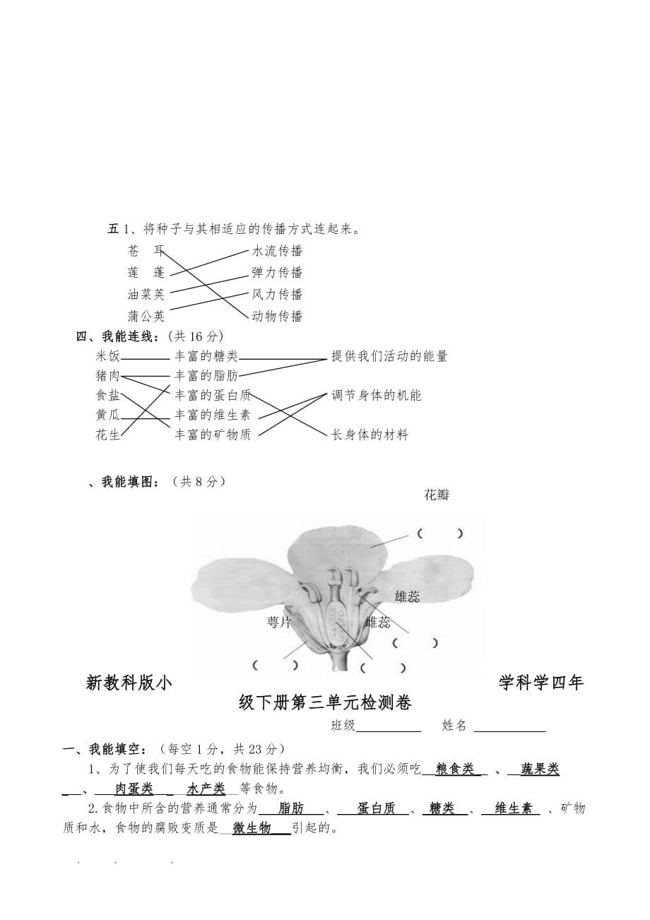 教科版四年级（下册）科学单元测试题与答案_第5页