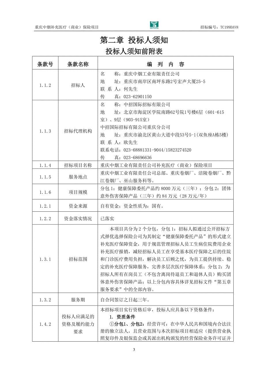 中烟工业有限责任公司补充医疗（商业）保险项目（分包二）招标文件_第5页