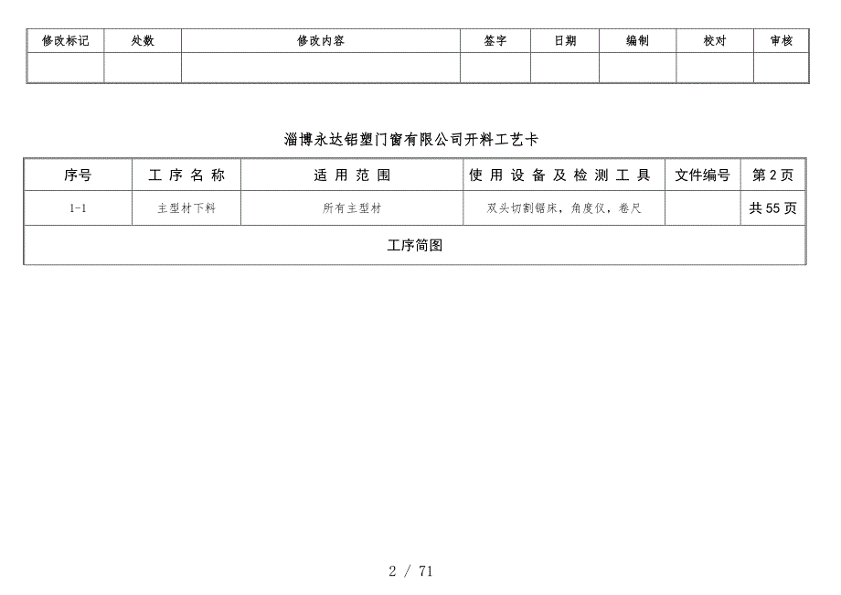 铝塑门窗有限公司开料工艺卡培训文件_第2页