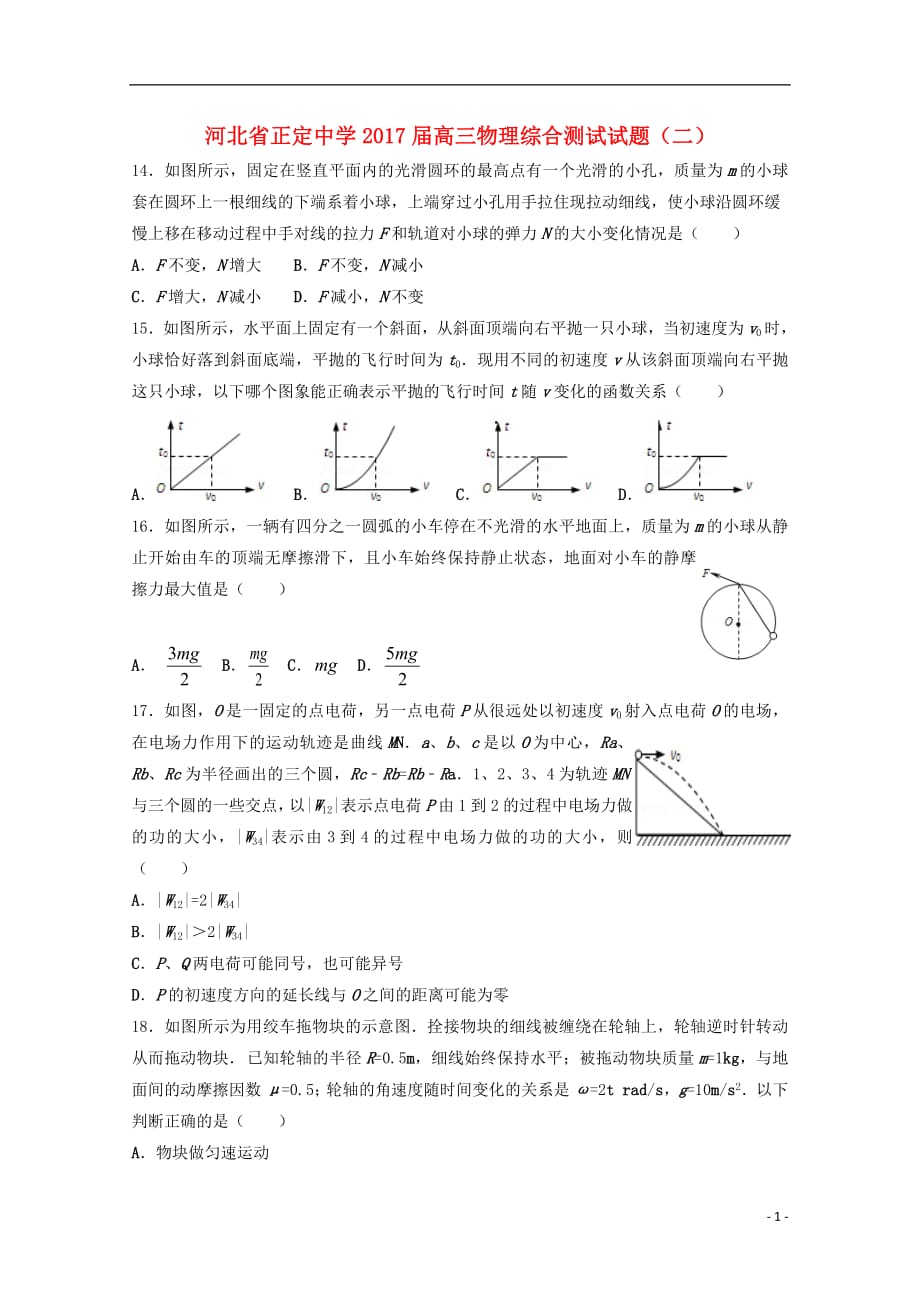 河北省2020年高三物理综合测试试题（二）_第1页