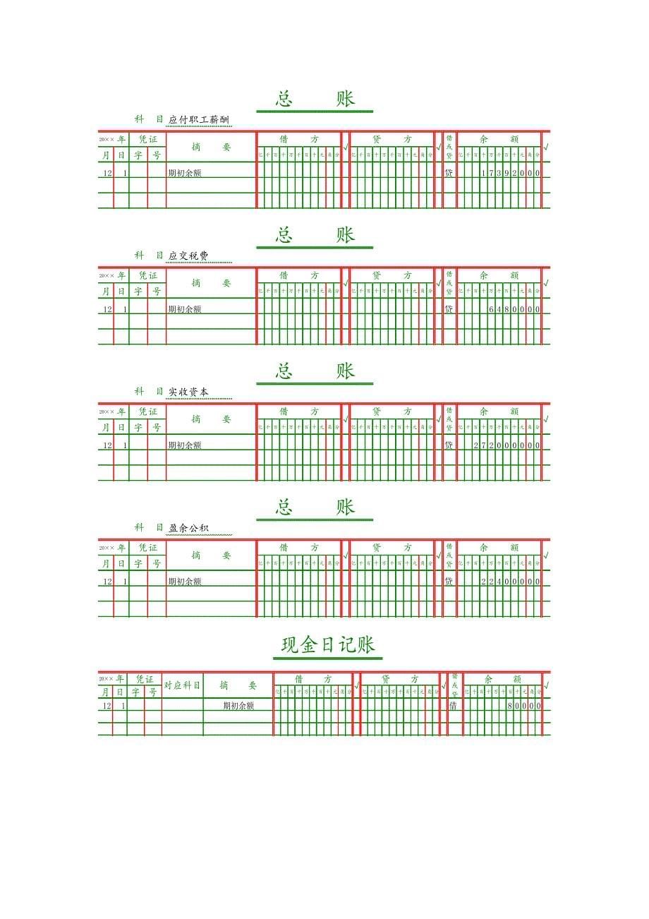 基础会计 教学课件 作者 田家富课件及答案 更新 学习情境六建账登账习题答案_第5页