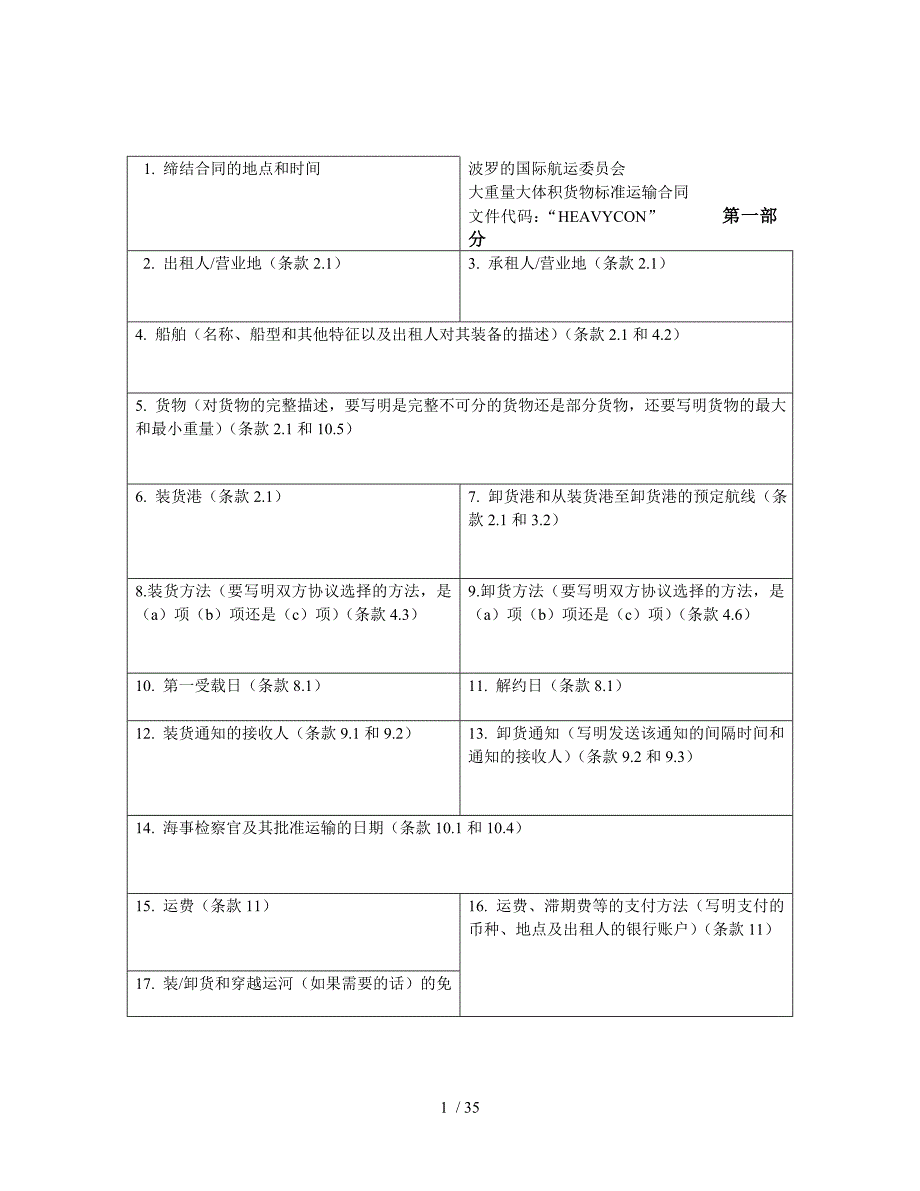 “HEAVYCON”标准运输合同_第1页